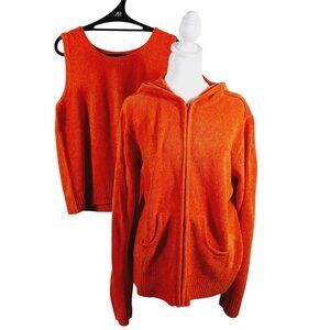 Denim & Company Orange Hooded Sweater Jacket & Tank, Size Large, Fall, Halloween